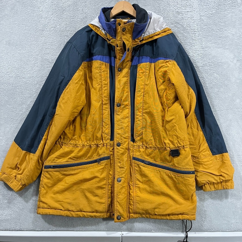 Vintage LL Bean Primaloft Ski Jacket Men Large Navy Yellow Parka Gorpcore Winter